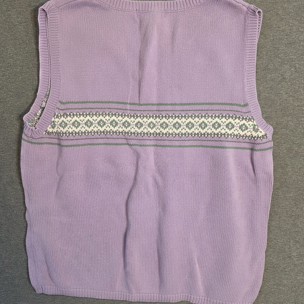 Vintage Old Navy Lavender Knit Sweater Vest Argyle Print Womens Xl Cottagecore - Picture 6 of 6